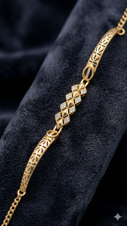 Elegant Gold-Plated Floral Link Bracelet with AD Stone triangle shape adjustable bracelet