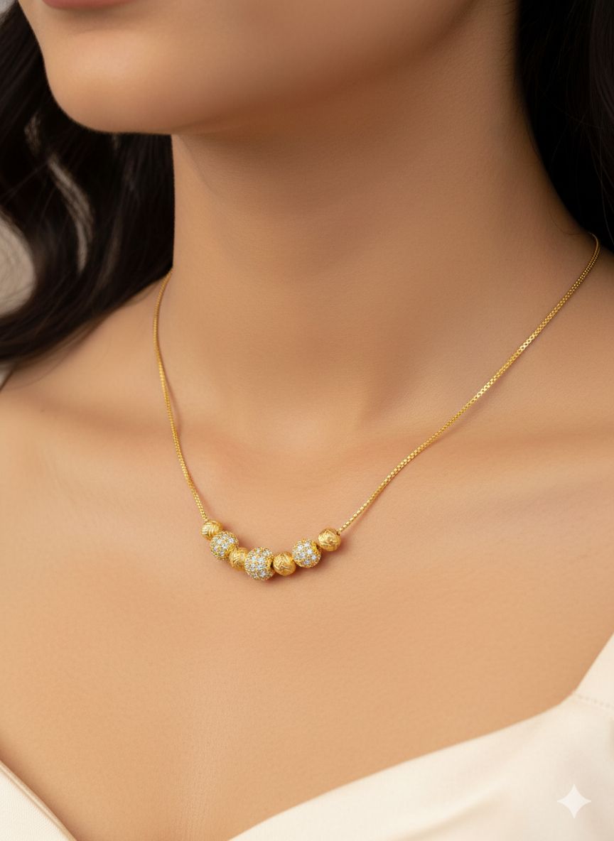 Timeless Beauty Gold Plated And Diamond Beads Necklace – Perfect Gift