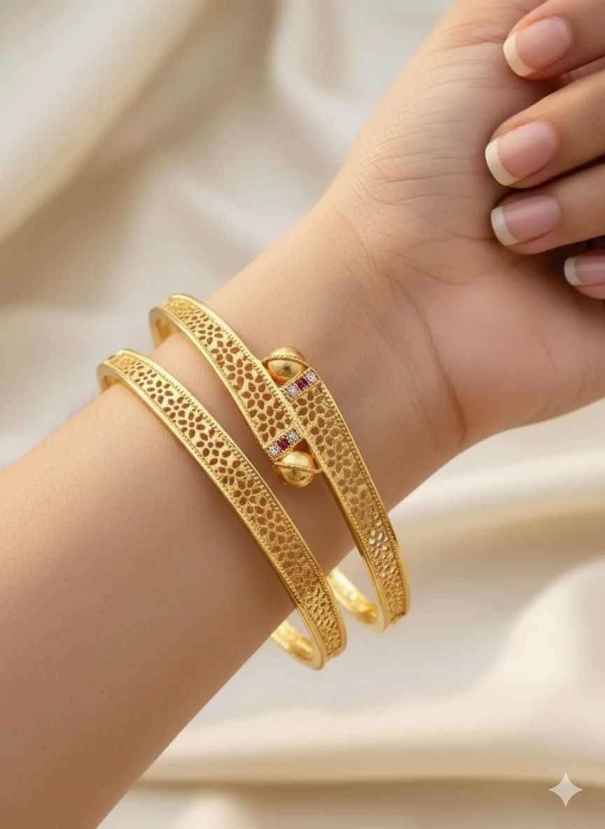 Micro Gold Plated And Diamond Studded Daily Wear Bangle Set Of 2 For Women