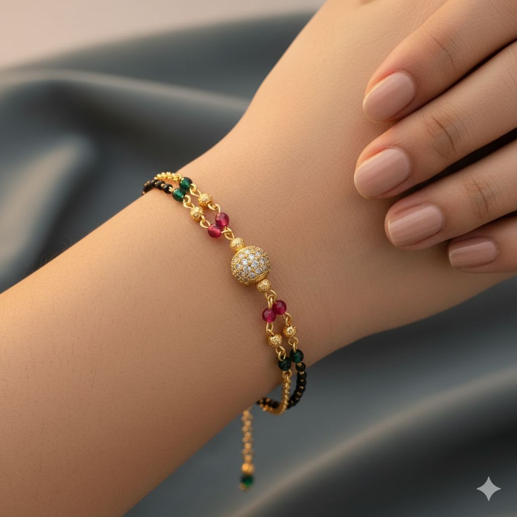 Micro Gold Plated And Diamond Studded Fancy Ball Hand Mangalsutra
