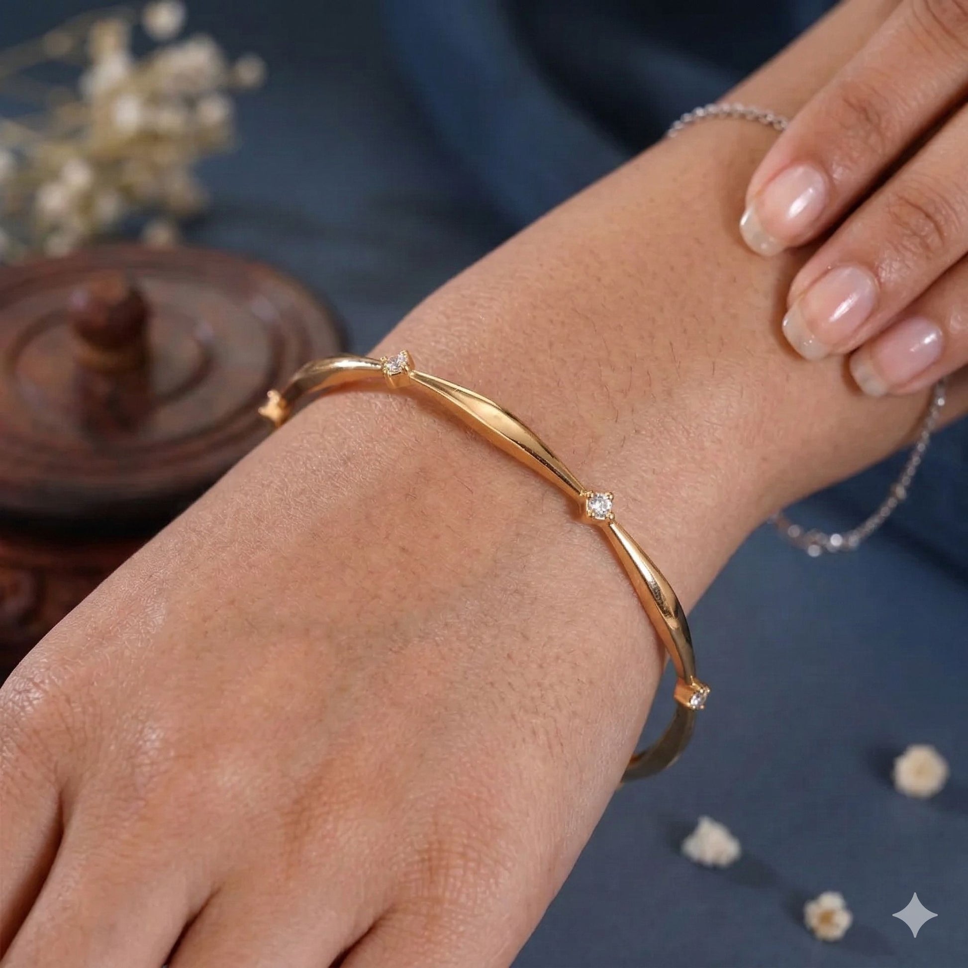 Elegant Micro Gold Plated Diamond Studded Designer Openable Bangles For Women