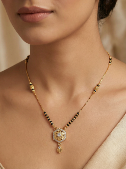 Elegant Hexa Floral AD Diamond Micro Gold Plated Mangalsutra