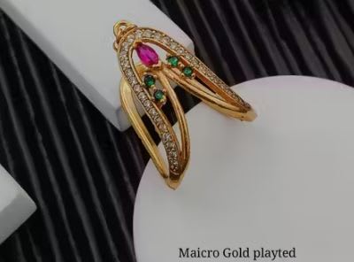 Gold Plated Kemp Stone Studed Fancy Adjustable  U Ring